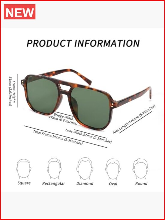Vintage Retro Square Aviator Sunglasses Plastic Frame UV400 main image 6